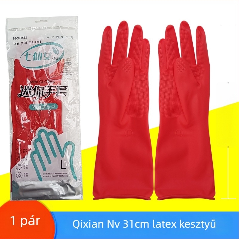 Seven Fairies latex kesztyűk, 31 cm hosszú, vízálló háztartási kesztyűk mosogatáshoz és ruhatisztításhoz