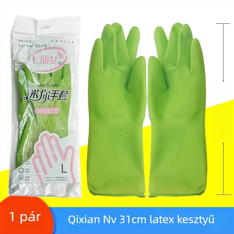 Seven Fairies latex kesztyűk, 31 cm hosszú, vízálló háztartási kesztyűk mosogatáshoz és ruhatisztításhoz