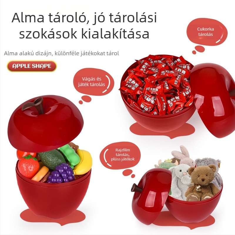 Alma alakú, multifunkciós tároló doboz gyerekeknek, nagy kapacitású műanyag tároló játékokhoz, harapnivalókhoz és egyéb tárgyakhoz