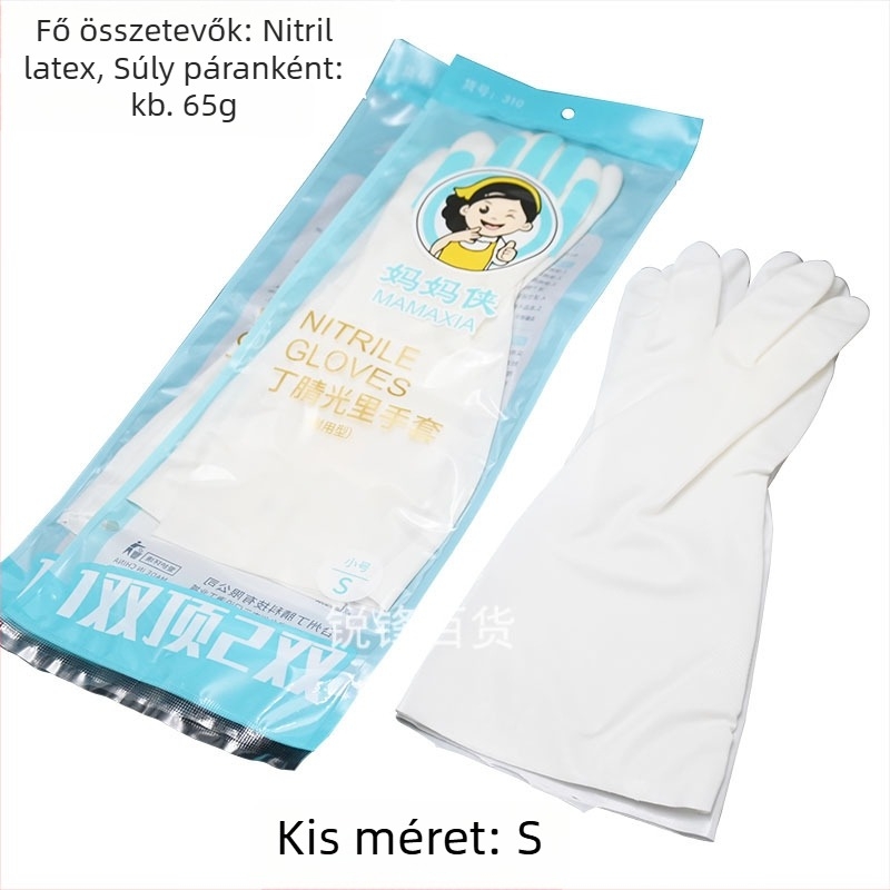 Nitril kesztyűk háztartási mosogatáshoz, 32 cm hosszú, normál vastagságú, vízálló tisztításhoz