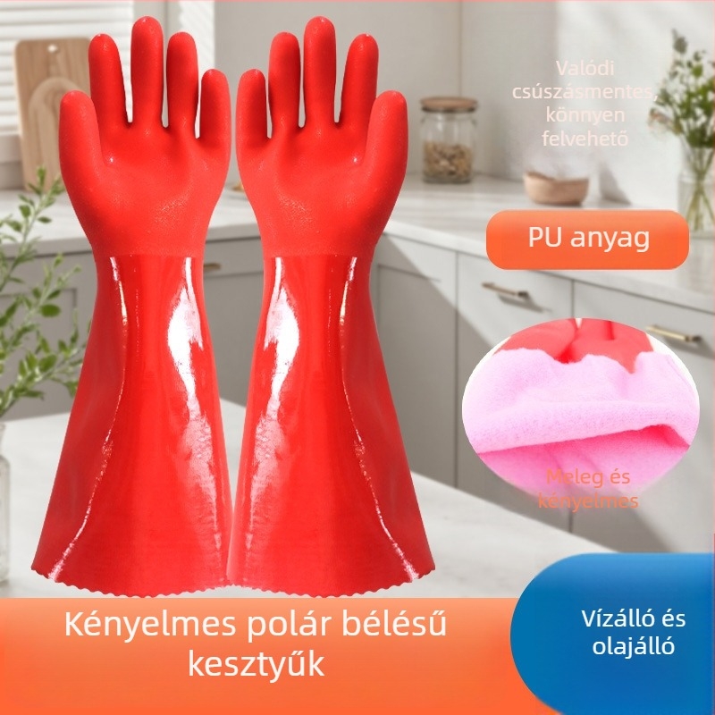 Hosszított plüss béléses mosogatógönyvek 668PU, meleg, vastag, vízálló és tartós