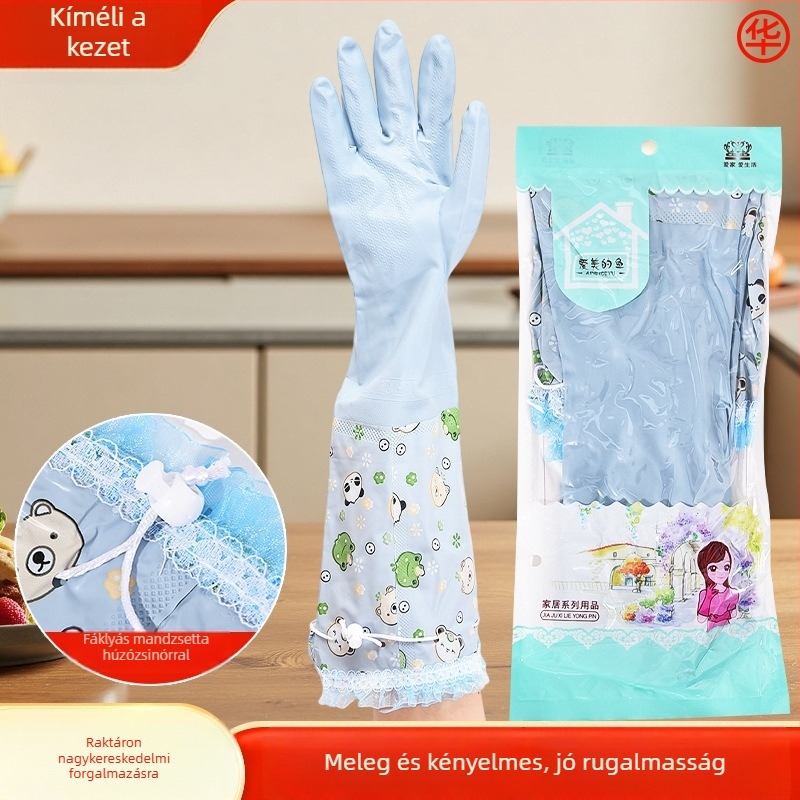 Téli mosogatós kesztyűk PVC külsővel és flanel béléssel, 50 cm hosszúak, kopásálló háztartási kesztyűk