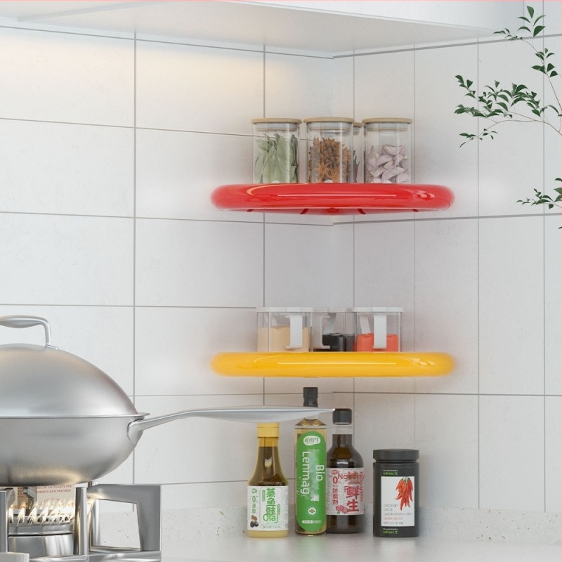 Fali háromszög alakú tároló, fúrás nélkül, ABS anyagból, modern minimalist design, konyha, fürdőszoba, hálószoba és nappali számára