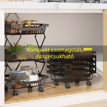 Padlón álló összecsukható konyhai polc zöldségek és gyümölcsök tárolására, több rétegű