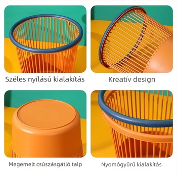 Műanyag szemetes, otthoni használatra, nagy kapacitású, kör alakú, fedél nélküli.