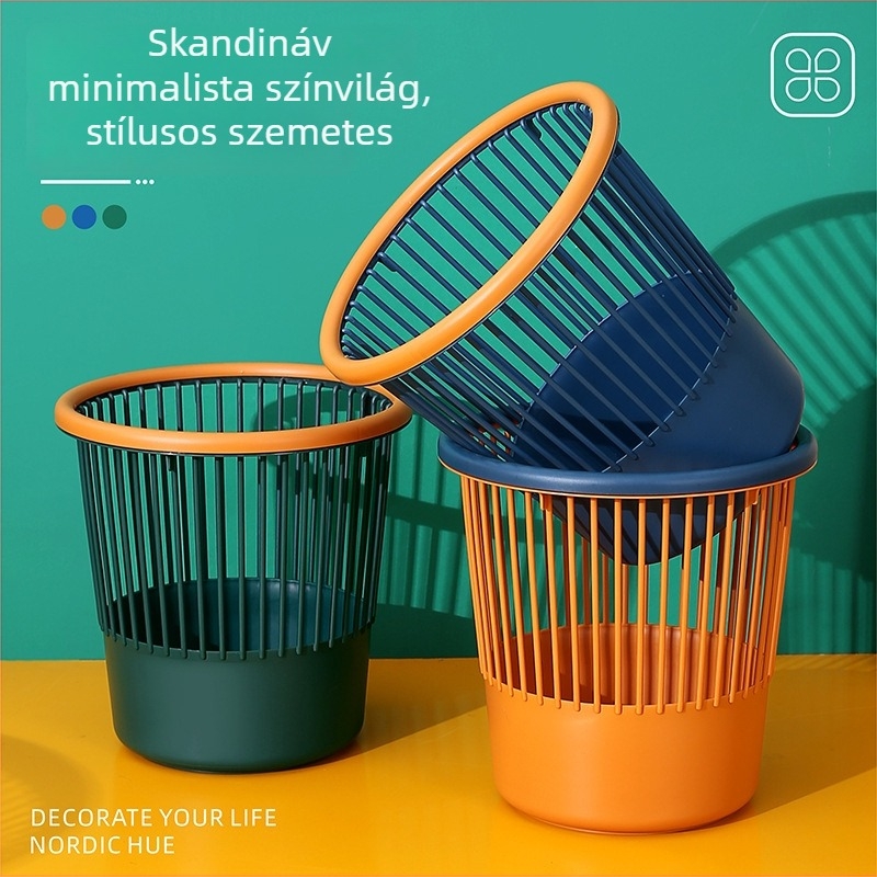 Műanyag szemetes, otthoni használatra, nagy kapacitású, kör alakú, fedél nélküli.