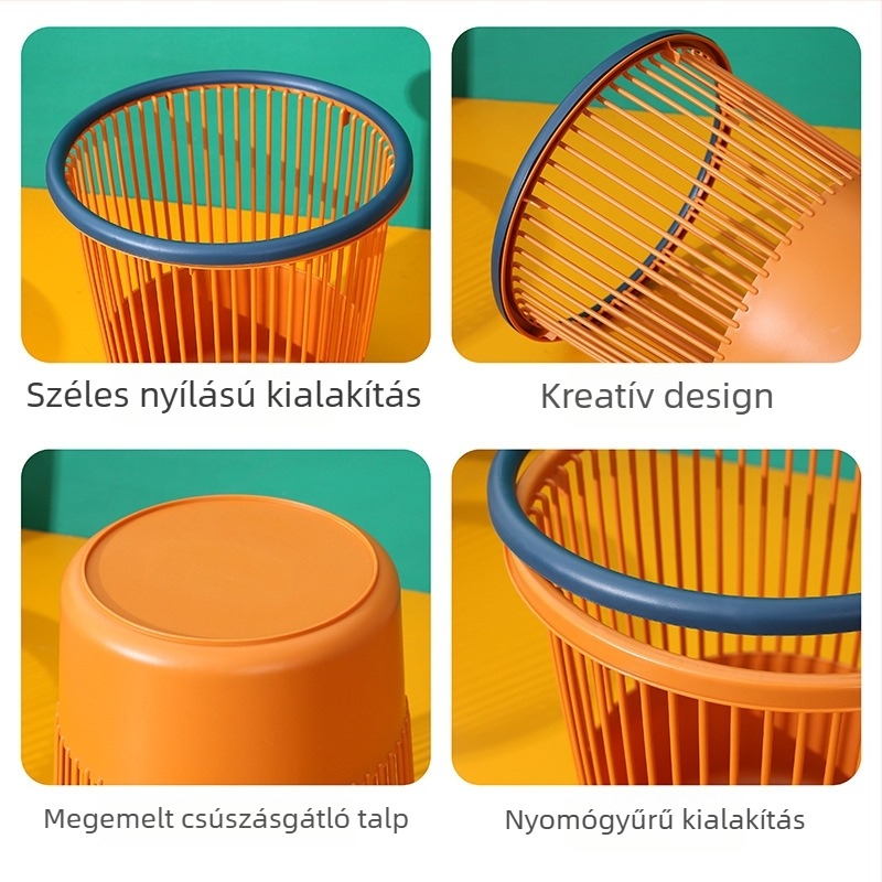 Műanyag szemetes, otthoni használatra, nagy kapacitású, kör alakú, fedél nélküli.