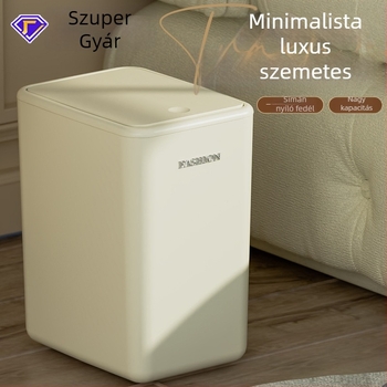 Otthoni szemetes, nagy kapacitású, négyszögletes, műanyag, nyomógombos fedél, krémszín, minimalistikus luxus dizájn nappalira, konyhára és hálószobára
