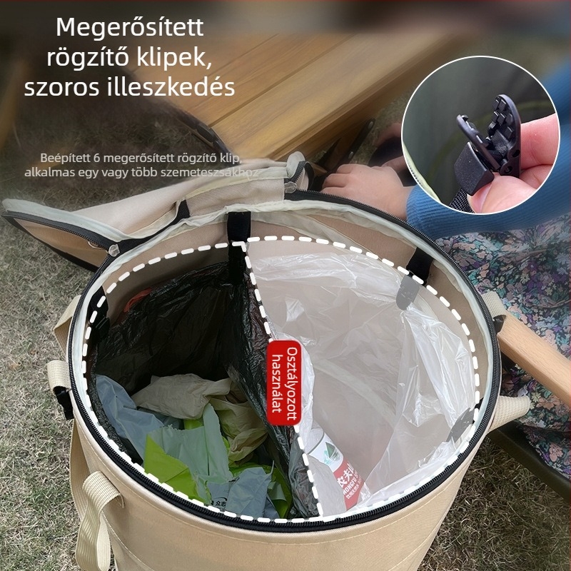 Kültéri összecsukható szemetes fedővel, kempingezéshez és kerthez, nagy kapacitású, hordozható tároló
