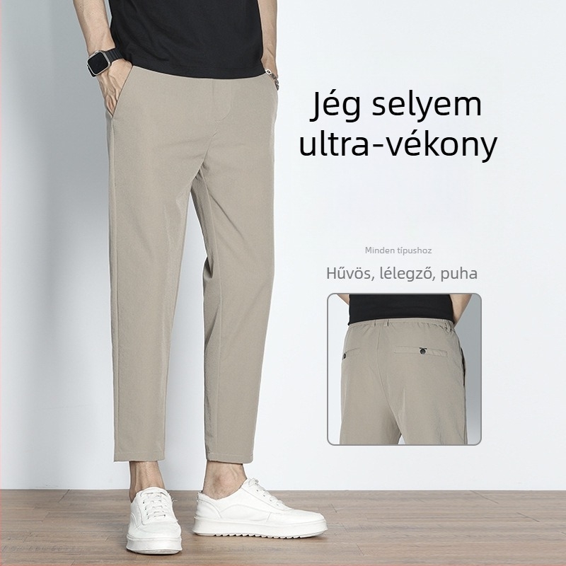 Férfiaknak slim-fit cropped nadrág, nyári légáteresztő ice-silk anyaggal, egyenes szabás