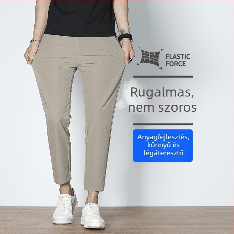 Férfiaknak slim-fit cropped nadrág, nyári légáteresztő ice-silk anyaggal, egyenes szabás