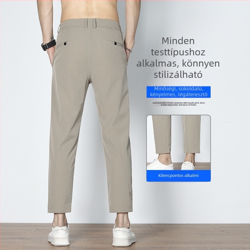 Férfiaknak slim-fit cropped nadrág, nyári légáteresztő ice-silk anyaggal, egyenes szabás