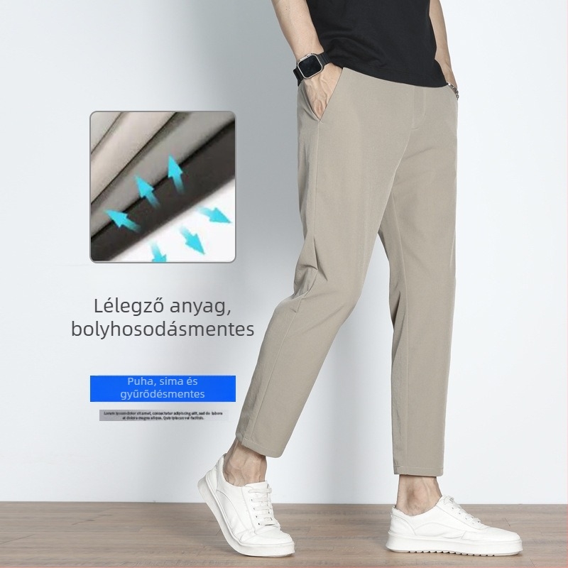 Férfiaknak slim-fit cropped nadrág, nyári légáteresztő ice-silk anyaggal, egyenes szabás