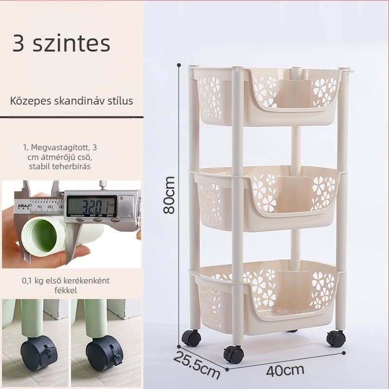Háromszintes hordozható konyhai tárolóállvány