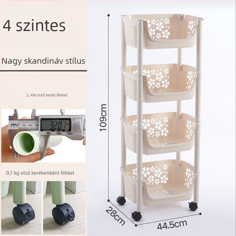 Háromszintes hordozható konyhai tárolóállvány