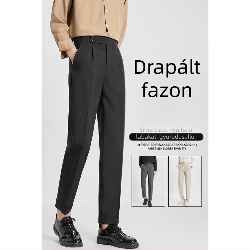 Őszi férfi dress pants drapált eséssel, könnyed luxus stílus, cropped slim fit