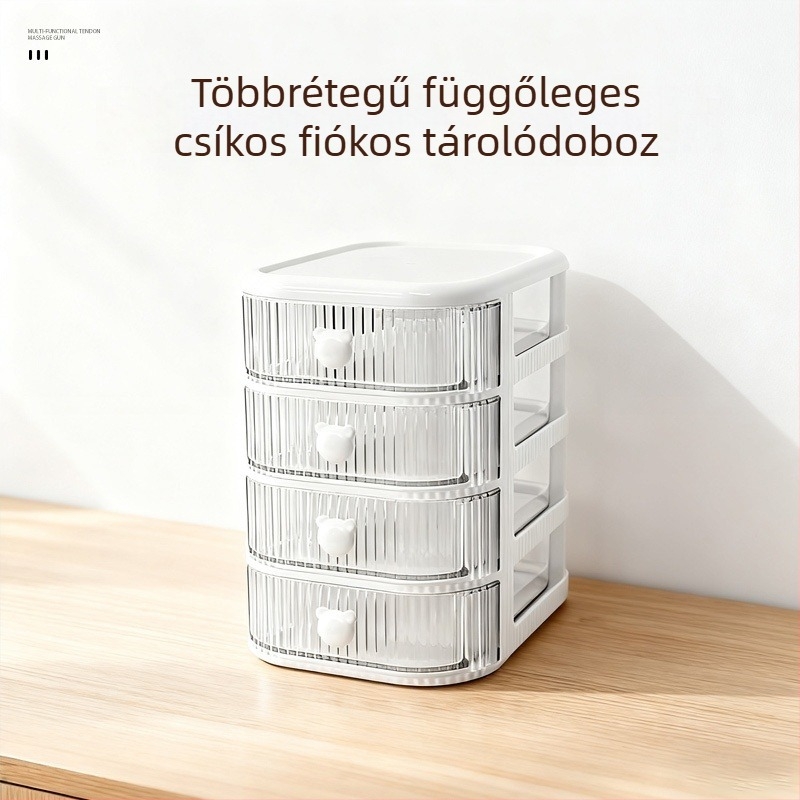 Átlátszó műanyag asztali tároló, nagy kapacitású, több rekeszes irodai szervező