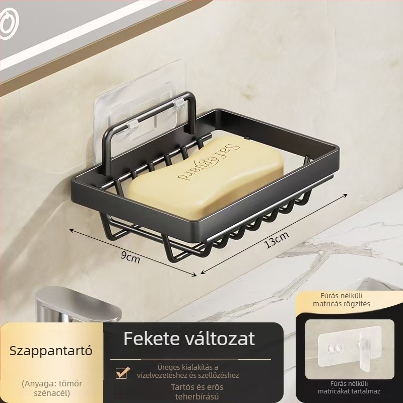 Háromszög alakú vasból készült falra szerelhető tároló fürdőszobába, fúrás nélkül