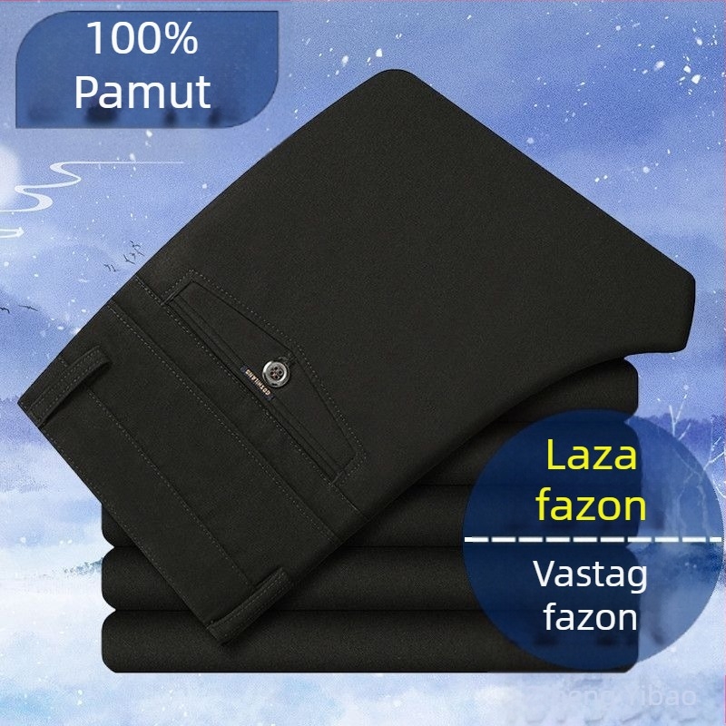 Megvastagított őszi-téli pamutnadrág középkorú és idős férfiak számára, magas derék, laza szabású egyenes