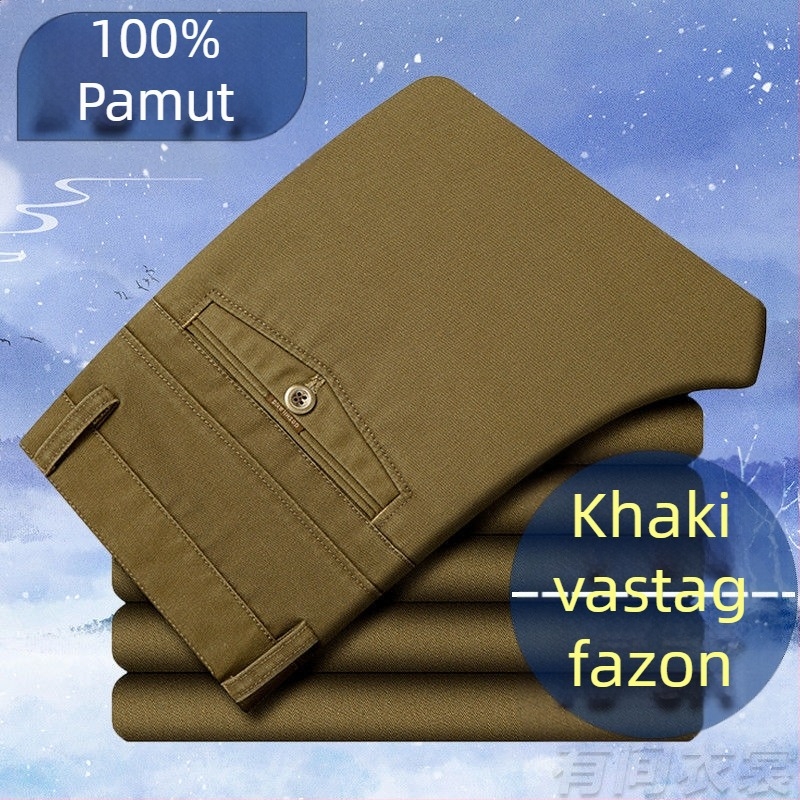 Megvastagított őszi-téli pamutnadrág középkorú és idős férfiak számára, magas derék, laza szabású egyenes