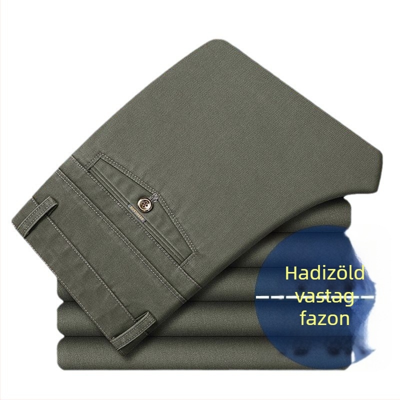 Megvastagított őszi-téli pamutnadrág középkorú és idős férfiak számára, magas derék, laza szabású egyenes