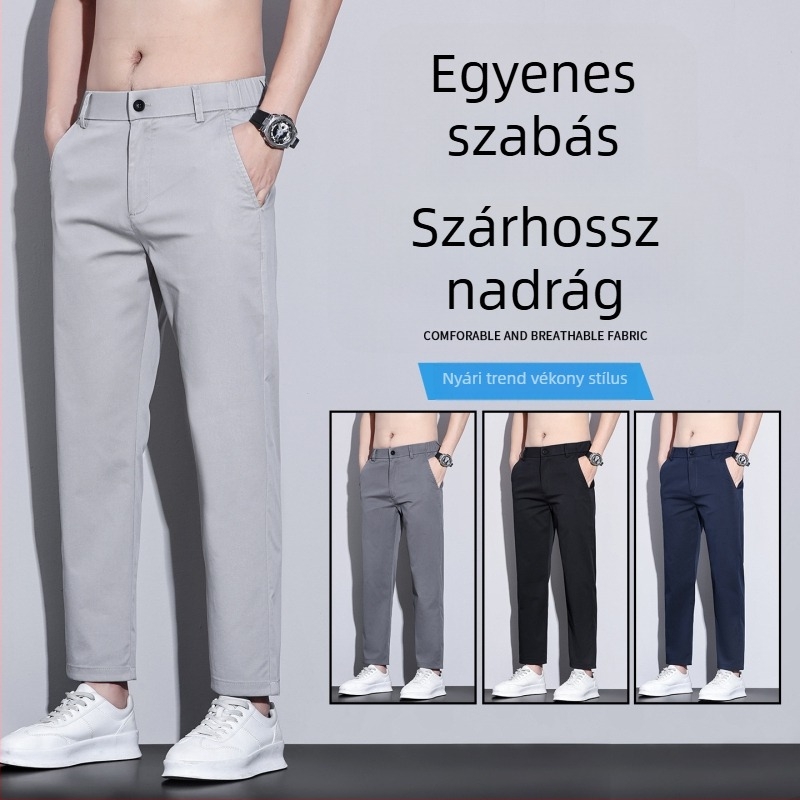 Férfi cropped nadrág, tavasz–nyár 2026, egyenes szabás, slim fazon, prémium drapéria, koreai stílusú casual
