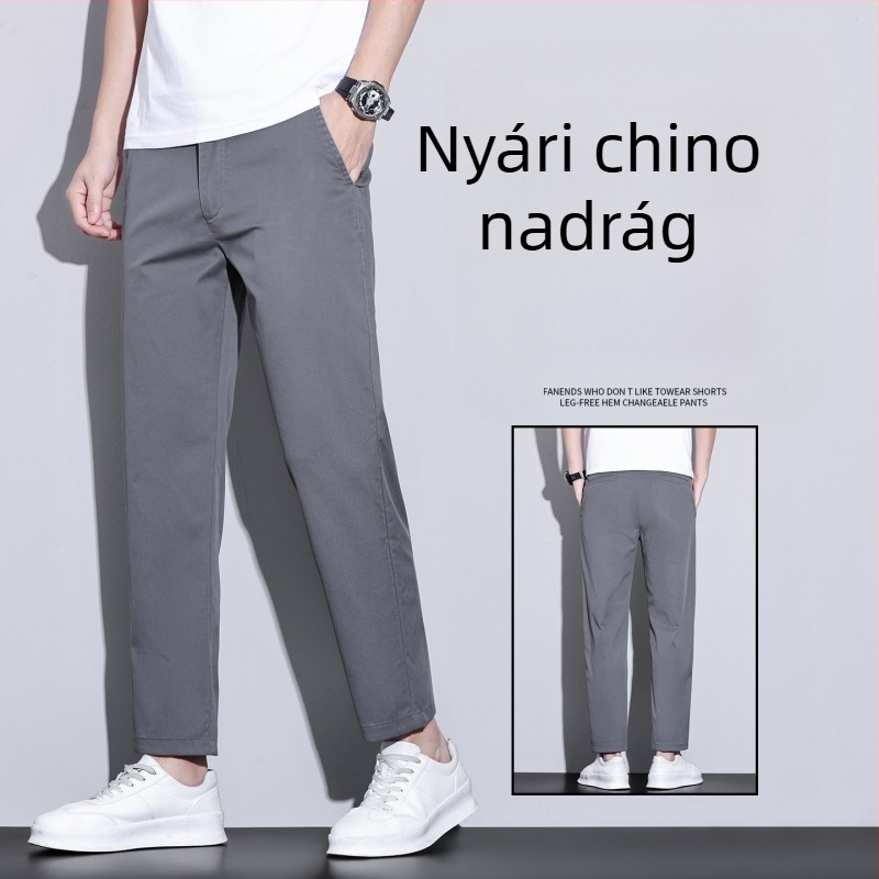 Férfi cropped nadrág, tavasz–nyár 2026, egyenes szabás, slim fazon, prémium drapéria, koreai stílusú casual