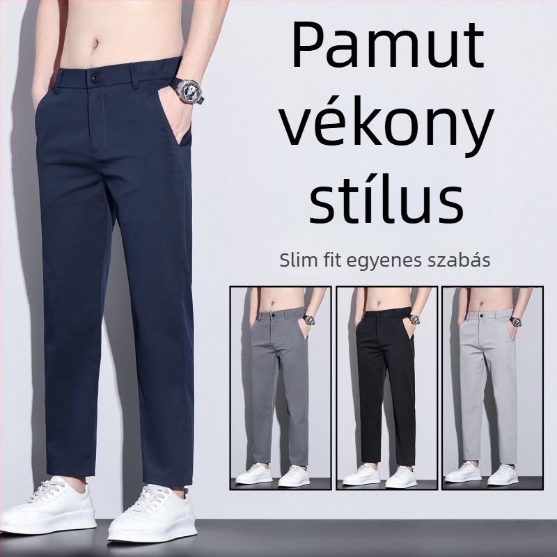 Férfi cropped nadrág, tavasz–nyár 2026, egyenes szabás, slim fazon, prémium drapéria, koreai stílusú casual