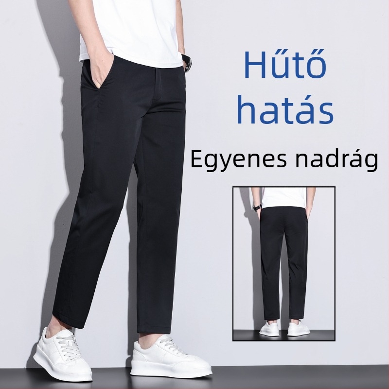 Férfi cropped nadrág, tavasz–nyár 2026, egyenes szabás, slim fazon, prémium drapéria, koreai stílusú casual