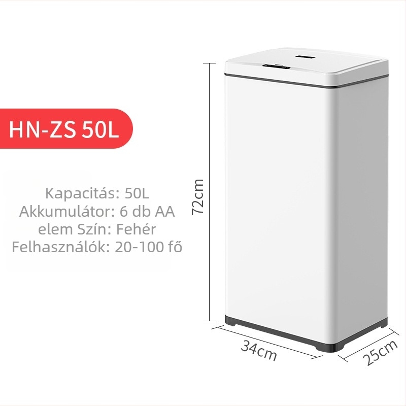 50L-es intelligens szenzoros, négyzet alakú rozsdamentes acél szemetes, konyha és nappali használatra, kereskedelmi célokra