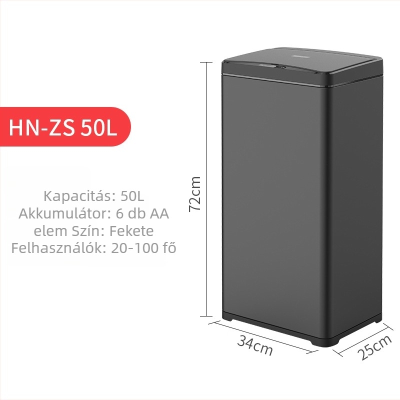 50L-es intelligens szenzoros, négyzet alakú rozsdamentes acél szemetes, konyha és nappali használatra, kereskedelmi célokra