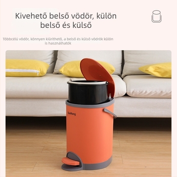 Műanyag pedálos szemetes, 8 L, nagy kapacitású, fedél, lágy-zár funkcióval, nappaliba, konyhába és fürdőbe