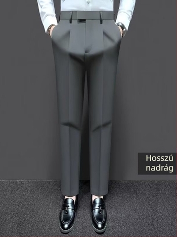 Férfi slim-fit casual nadrág, koreai stílusú, 9/10 hossz, tavasz–ősz, vasalás nélkül, lágy esésű