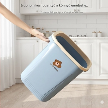 Kocka alakú fedél nélküli szemetes otthoni használatra, könnyed luxus Mackó dizájn, nagy méretű nyomógyűrűvel, konyhába, hálószobába, vécébe és fürdőszobába