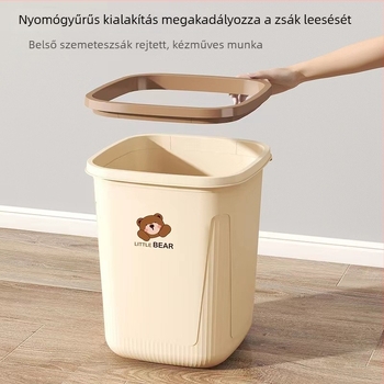 Kocka alakú fedél nélküli szemetes otthoni használatra, könnyed luxus Mackó dizájn, nagy méretű nyomógyűrűvel, konyhába, hálószobába, vécébe és fürdőszobába