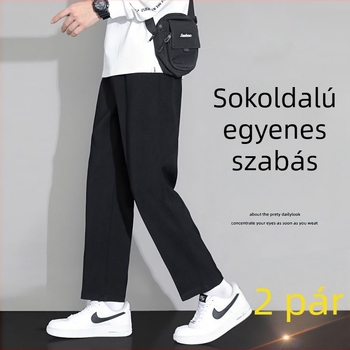 Férfi egyenes szárú nadrág elasztikus derékkal, koreai stílusú, laza, mindennapi viselet.