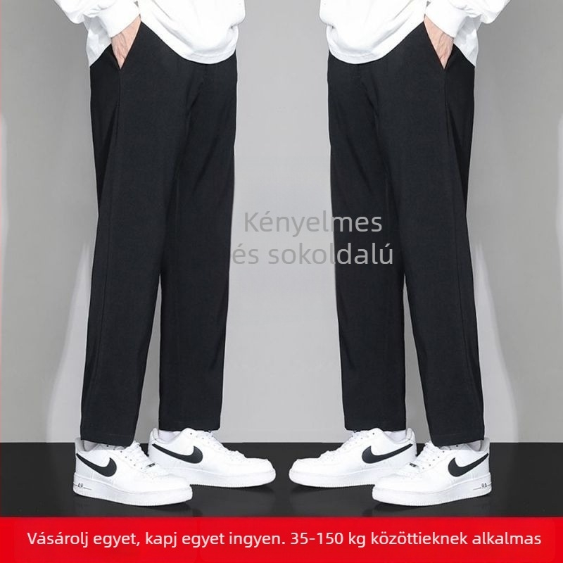 Férfi egyenes szárú nadrág elasztikus derékkal, koreai stílusú, laza, mindennapi viselet.