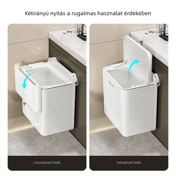9 literes falra szerelhető fürdőszobai kuka fedéllel, műanyag