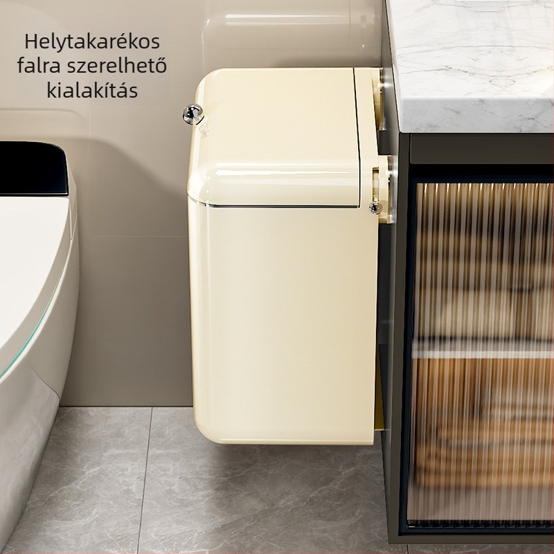 9 literes falra szerelhető fürdőszobai kuka fedéllel, műanyag