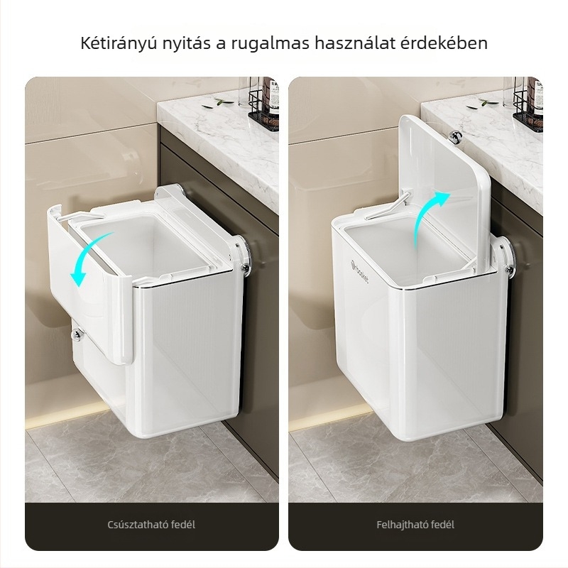 9 literes falra szerelhető fürdőszobai kuka fedéllel, műanyag