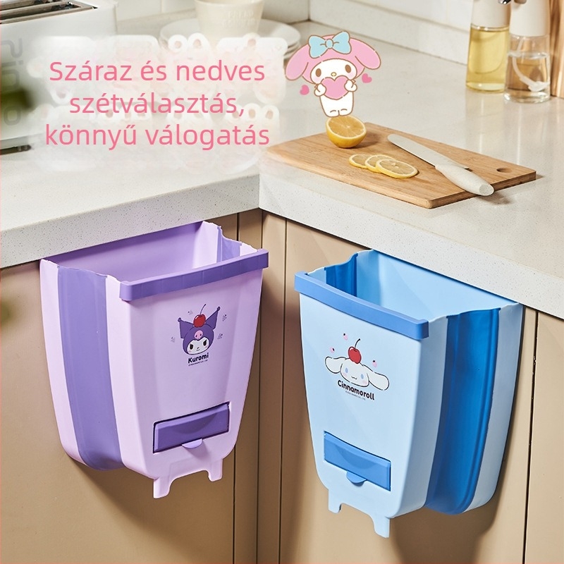 Falihoz rögzíthető összecsukható szemetes, 4 L, rajzfilm dizájn, otthoni és konyhai használatra