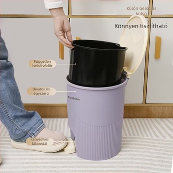 Lábpedálos háztartási szemetes fedéllel, kettős rekesz belső és külső, műanyag, 9 liter
