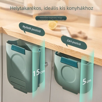 Konyhai falra szerelhető összecsukható szemetes, a szekrényajtóhoz akasztható, négyszögletes, műanyag, kapacitás 4 L alatt