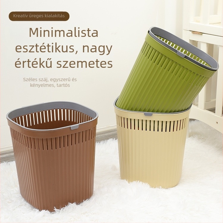 Nagy kapacitású műanyag szemetes, fedél nélküli hordó alakú, otthoni és irodai használatra, 12 L vagy nagyobb