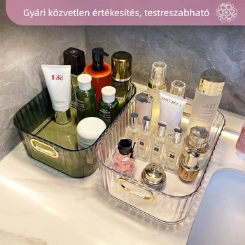 Átlátszó asztali tároló doboz kozmetikumok és maszkok számára, többfunkciós fürdőszobai rendező, egymásba rakható