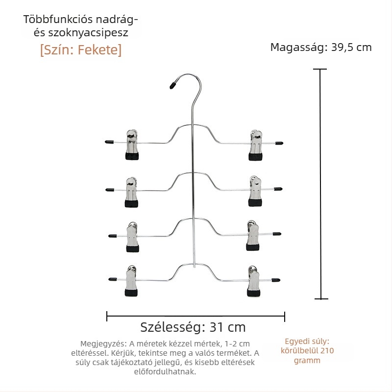 Többszintes szoknya- és nadrágakasztó klipekkel, helytakarékos tároláshoz