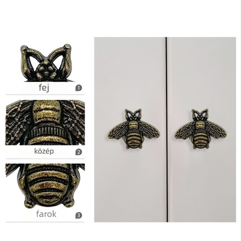 Shuli egylyukas fiókfogantyú, méhecske motívummal, retro állat-szekrényhez, cink-ötvözet, matt felület