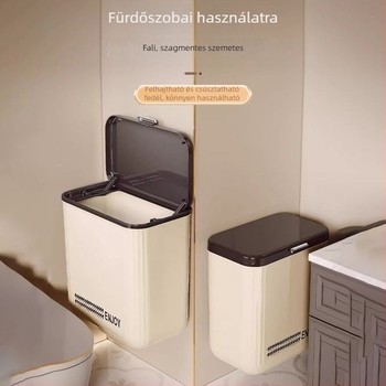 Fali akasztós szemetes csúszó fedéllel, fürdőszoba és konyha számára, nagyméretű átmérő, 12 L kapacitás, műanyag