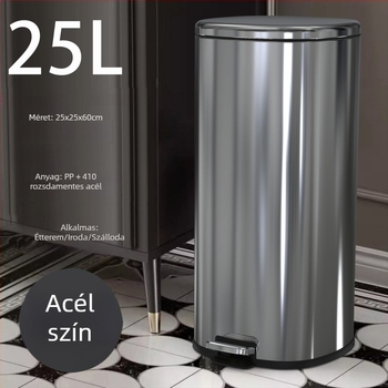 25 literes rozsdamentes acél konyhai szemetes pedálos fedéllel, halk működés, kereskedelmi és háztartási használatra