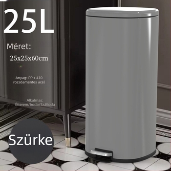 25 literes rozsdamentes acél konyhai szemetes pedálos fedéllel, halk működés, kereskedelmi és háztartási használatra